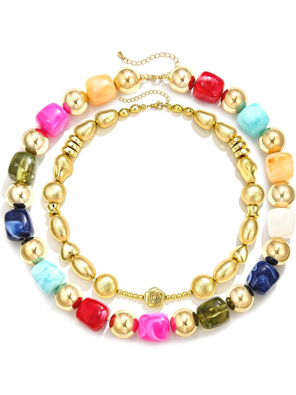 Anthropologie Gold-Tone Necklace with Multicolored Beads